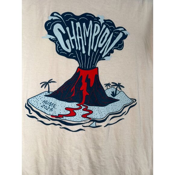 Champion Volcano Graphic Mens T-Shirt By Gildan Softstyle S Beige Cotton Casual - Picture 2 of 7